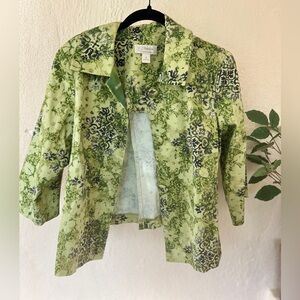 CJ Banks Light Green Patterned Three-Quarter Sleeve Cottage Feminine Boho Jacket